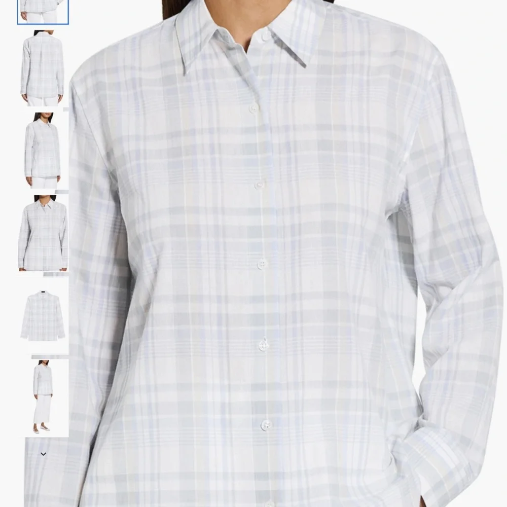 Theory Plaid Cotton & Linen Button-Up Shirt, size L - Picture 11 of 11